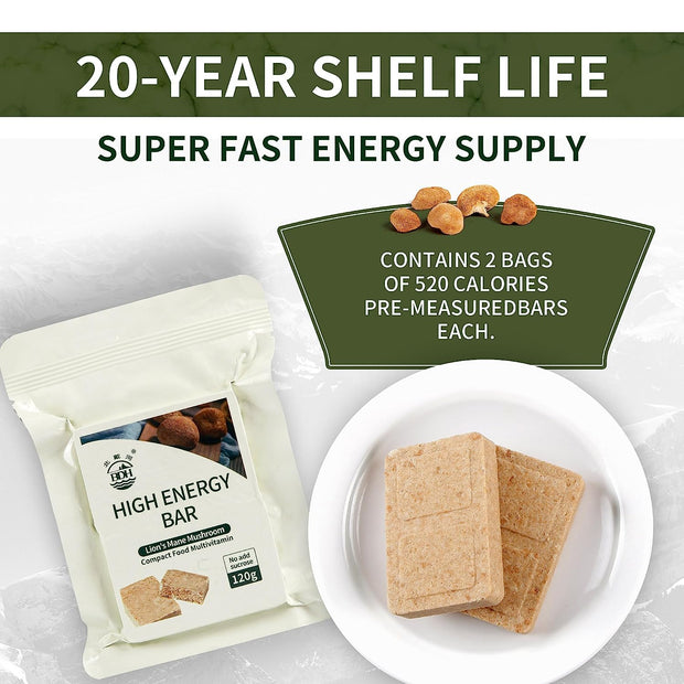 Emergency Food Ration Bars, Mushroom Flavor Survival Energy bar Supply for Outdoor Camping Emergency Snowstorm Earthquake Disaster Preparedness Kit with 20 years Long Self Life, 120g/bar